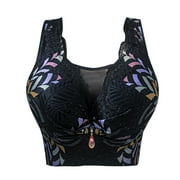 SMihono Deals Full Coverage Push Up Bras for Women Corset Top Bustier Padded Underwire Bra Hide Fat Front Closure Lace Bralette Black 34E